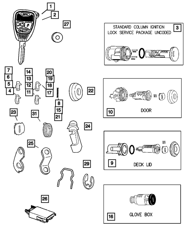 5010880AA - Wiper/Lock Cylinder and Keys: Ignition Number 2 Tumbler for Mopar Image
