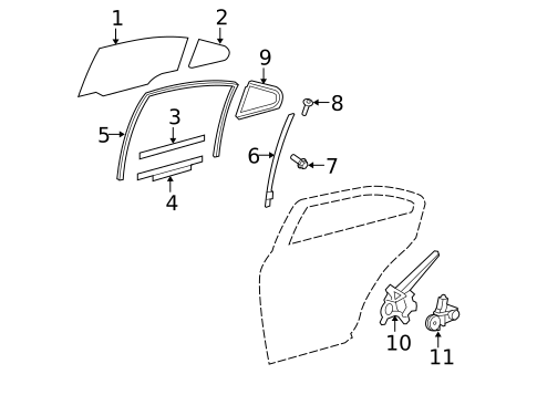 Glass - Rear Door for 2009 Lexus ES350 #0