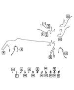 68073199AB - Brakes: Brake Line Clip, Front Right for Chrysler: 200 | Dodge: Dart, Hornet | Fiat: 500, 500E, 500L, 500X | Jeep: Cherokee, Compass, Renegade | Ram: 2500, 3500, ProMaster 1500, ProMaster 2500, ProMaster 3500, ProMaster City, ProMaster EV Image