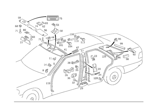 Roof Attachment Parts, Door Edge Guard Sections, Panelling for 1993 Mercedes-Benz 400E #0