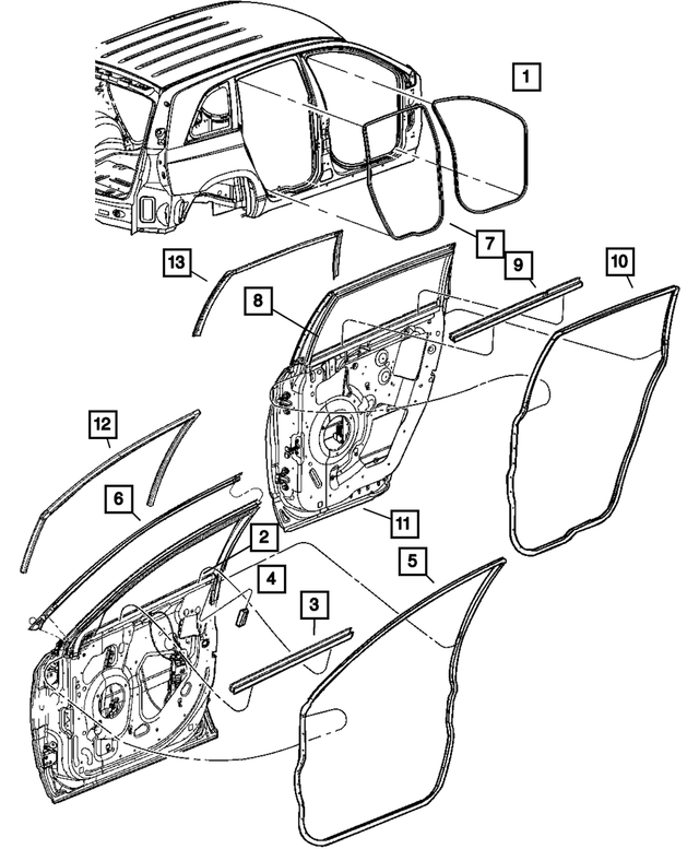 WT93XXXAC - Doors and Related Parts: Front Door Body Mounted Weatherstrip for Mopar Image