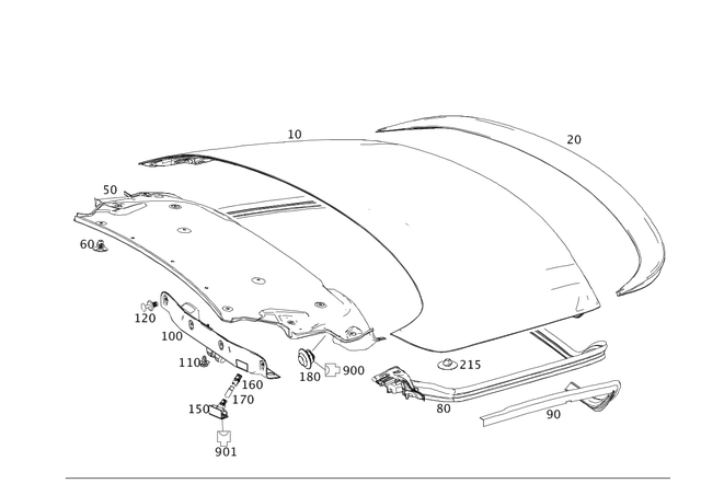 2317900088 - Outside Attachment Parts: Rear Spoiler Attachment for Mercedes-Benz: SL400, SL450, SL550, SL63 AMG, SL65 AMG Image