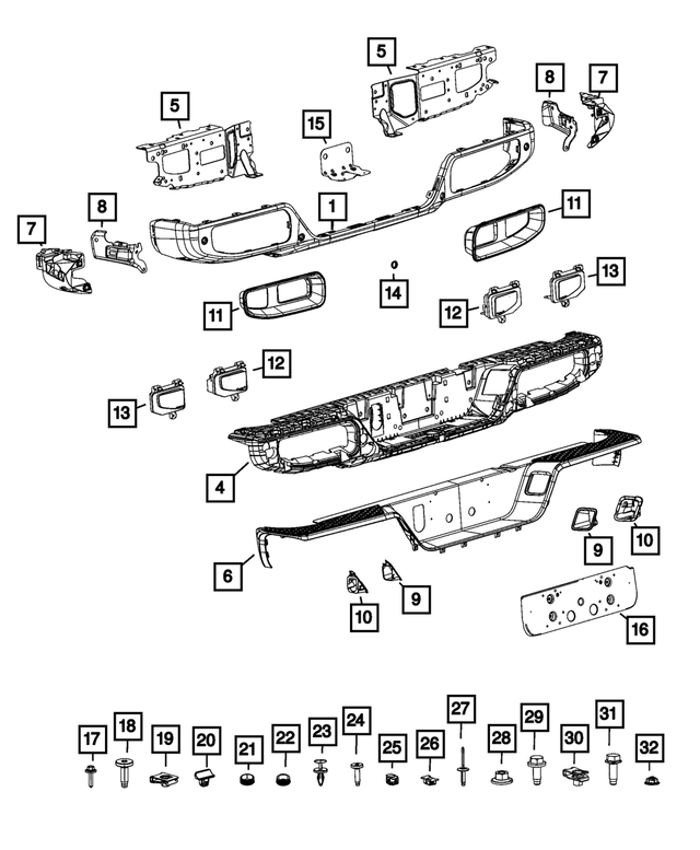 6RG14RXFAA - Frame, Bumper and Fascia: Rear Bumper for Mopar Image
