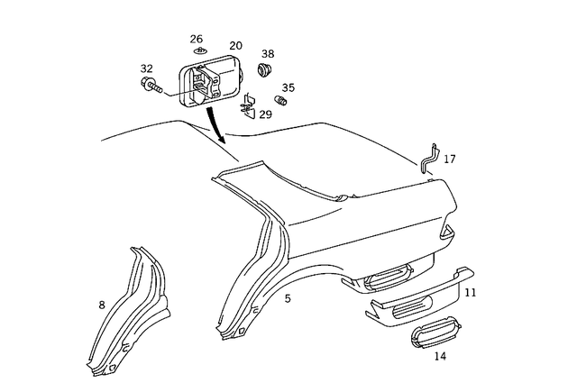 1266300121 - Side Panel: Fender, Rear for Mercedes-Benz Image image