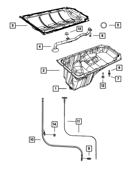 Engine Oiling, Oil Pan and Indicator (Dipstick) for 2009 Dodge Ram 3500 #0