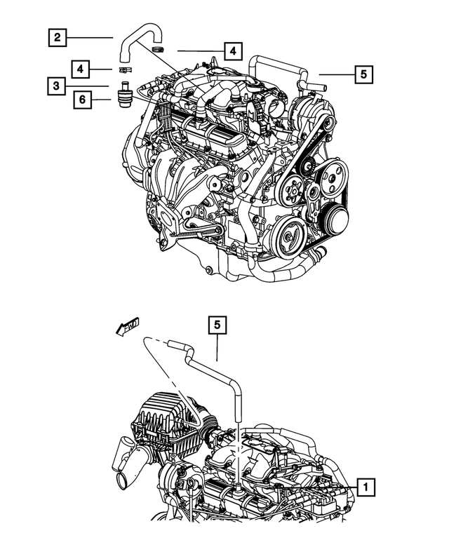 4648973AD - 3.3L Gas; Engine: Pcv Valve for Chrysler: Pacifica, Town &amp; Country | Dodge: Caravan, Grand Caravan | Jeep: Wrangler Image