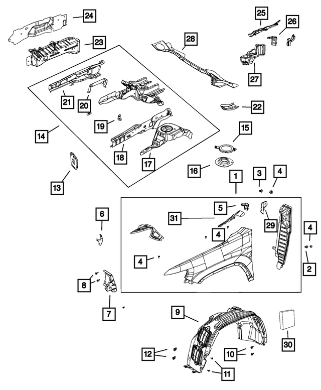 68292853AB - Body Sheet Metal Except Doors: Fender Mounting Front Bracket, Left for Mopar Image