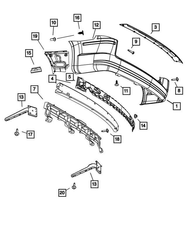 68048158AE - Frame, Bumper and Fascia: Rear Fascia for Mopar Image