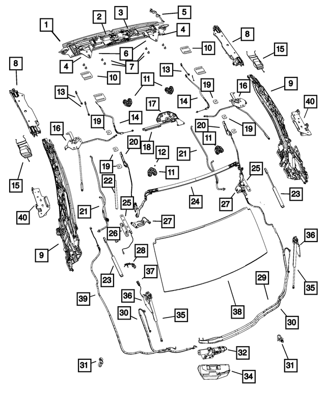 4795726AE - Body Sheet Metal Except Doors: Folding Top Header Latch Plate Assembly for Mopar Image