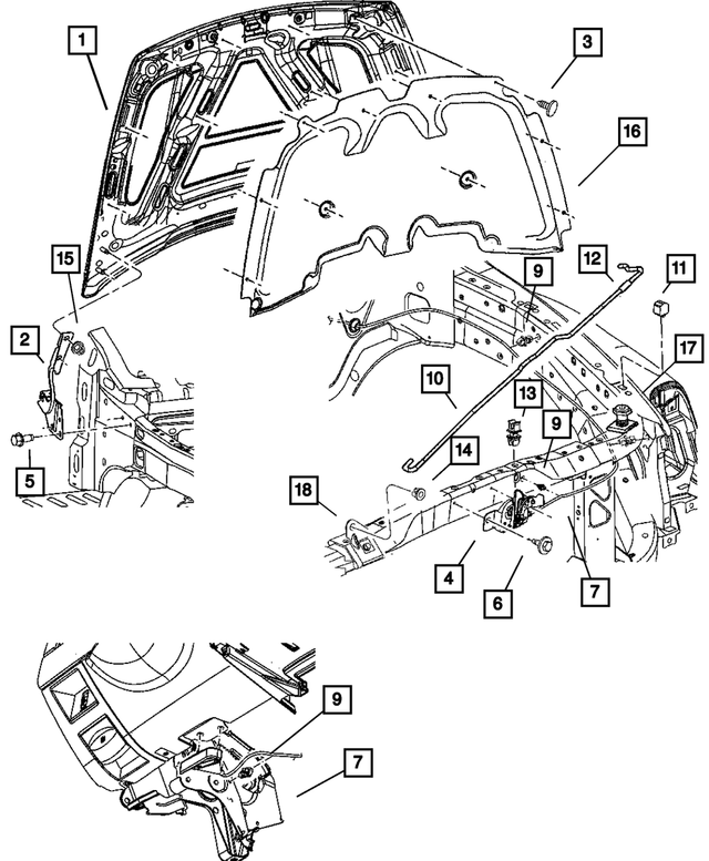 55362940AA - Body Sheet Metal Except Doors: Hood Prop Rod for Mopar Image