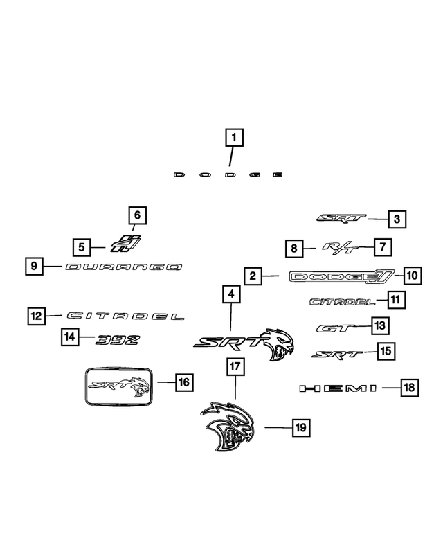68575544AA - Exterior Ornamentation: Hemi Nameplate, Right Or Left for Mopar Image