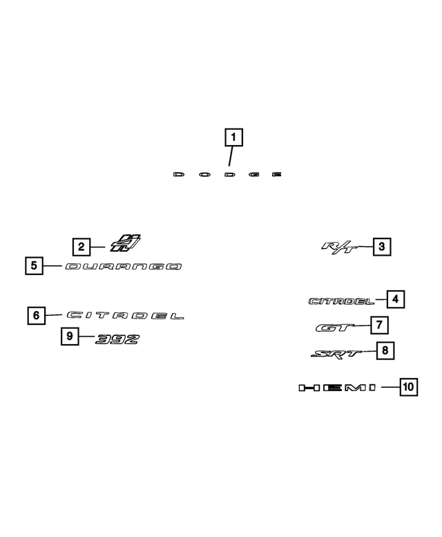 55112962AA - Exterior Ornamentation: Nameplate for Mopar Image