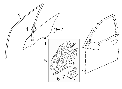 Glass - Front Door for 2007 Hyundai Entourage #0