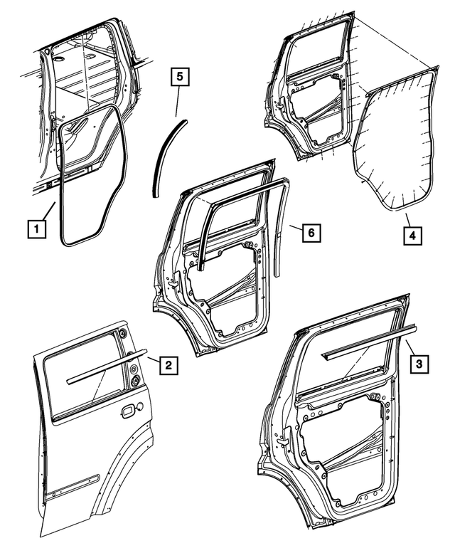 5112244AD - Doors, Door Mirrors and Related Parts: Rear Door Body Mounted Weatherstrip for Mopar Image
