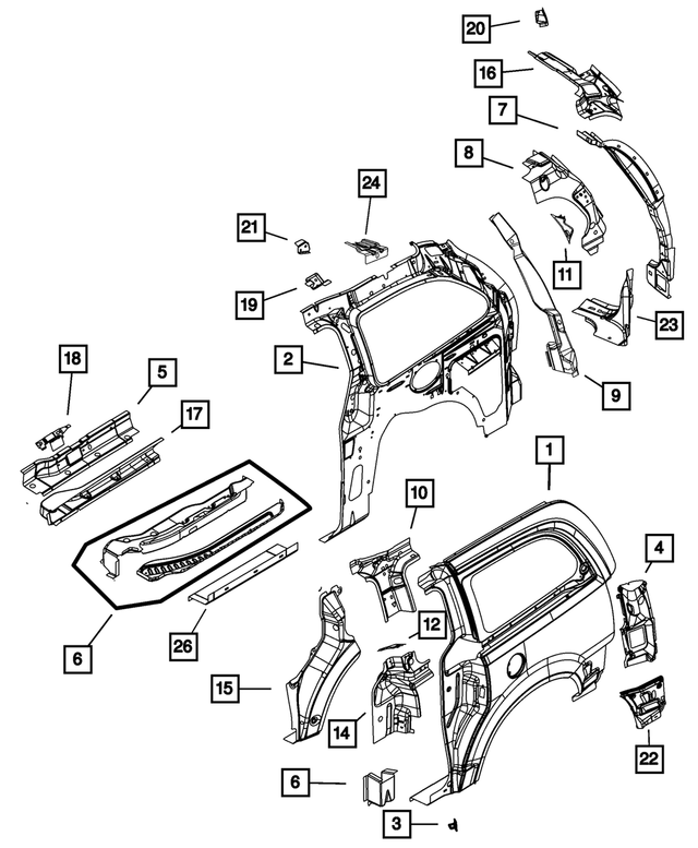 4894699AP - Body Sheet Metal Except Doors: Quarter Inner Panel, Left for Mopar Image