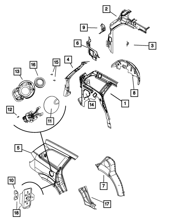 4589532AA - Body Sheet Metal Except Doors: Body Side Aperture Inner Panel, Left for Mopar Image