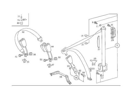 Rear Seat Safety Belt for 1993 Mercedes-Benz 500E #1