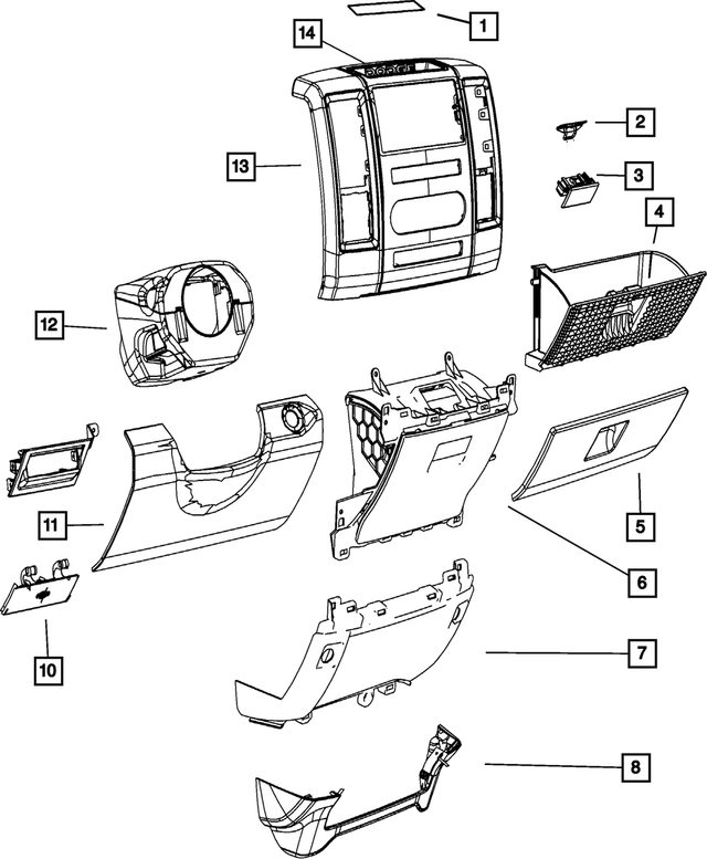 « 1JQ68DX9AA – Interior Trim : Volet De Boîte à Gants Loquet pour Mopar Image »