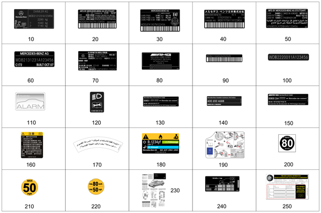 78170920 - Tools and Accessories: Identification Plate for Mercedes-Benz: 180A, 180b, 220a, 250, 300S, A220, AMG GT, AMG GT 43, AMG GT 53, AMG GT 63, AMG GT 63 S, AMG GT Black Series, AMG GT C, AMG GT R, AMG GT S, B Electric Drive, B250e, C250, C300, C350, C350e, C400, C43 AMG, C450 AMG, C63 AMG, C63 AMG S, CL550, CL600, CL63 AMG, CL65 AMG, CLA250, CLA35 AMG, CLA45 AMG, CLA45 AMG S, CLS400, CLS450, CLS53 AMG, CLS550, CLS63 AMG, CLS63 AMG S, E250, E300, E350, E400, E43 AMG, E450, E53 AMG, E550, E63 AMG, E63 AMG S, GL320, GL350, GL450, GL550, GL63 AMG, GLA250, GLA35 AMG, GLA45 AMG, GLB250, GLB35 AMG, GLC300, GLC43 AMG, GLC63 AMG, GLC63 AMG S, GLE300d, GLE350, GLE400, GLE43 AMG, GLE450, GLE450 AMG, GLE53 AMG, GLE550e, GLE580, GLE63 AMG, GLE63 AMG S, GLK250, GLK350, GLS350d, GLS450, GLS550, GLS580, GLS63 AMG, Maybach GLS600, Maybach S550, Maybach S560, Maybach S600, Maybach S650, ML250, ML350, ML400, ML550, ML63 AMG, R320, R350, R500, S350, S400, S450, S500, S550, S550e, S560, S600, S63 AMG, S65 AMG, SL400, SL450, SL550, SL63 AMG, SL65 AMG, SLC300, SLC43 AMG, SLK250, SLK300, SLK350, SLK55 AMG, SLS AMG Image image
