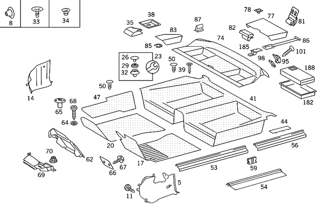 1248170020 - Panelling: Symbol Sign for Mercedes-Benz: 200, 200D, 260E, 280E, 300CE, 300D, 300E, 300SD, 400E, 400SE, 400SEL, 500E, 500SEL, 600SEL, CLK320, CLK350, CLK500, CLK55 AMG, CLK550, CLK63 AMG, S420 Image image