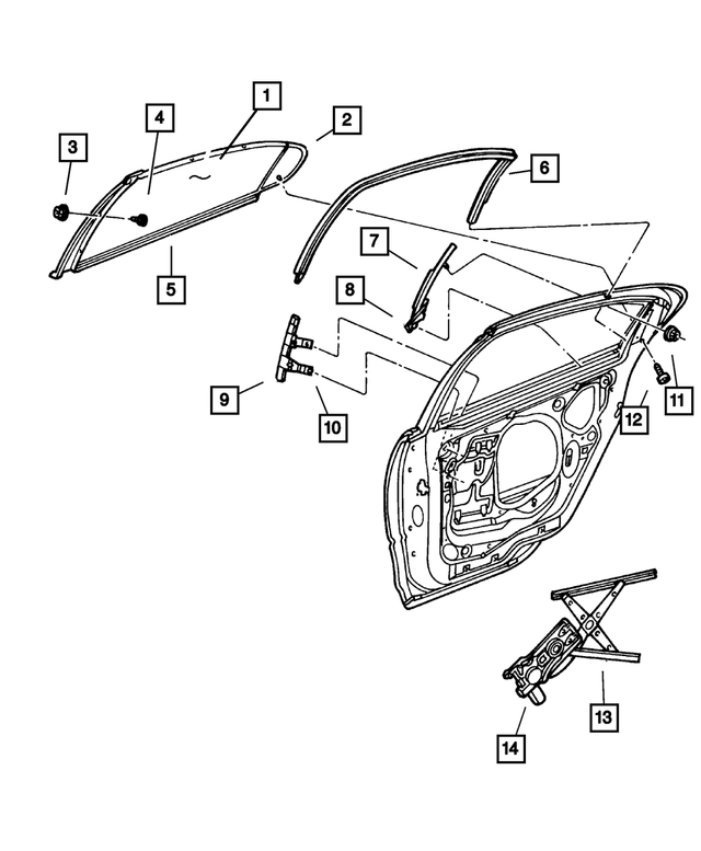 4574514AH - Doors and Related Parts: Rear Door Solar Glass And Liftplate, Right for Mopar Image