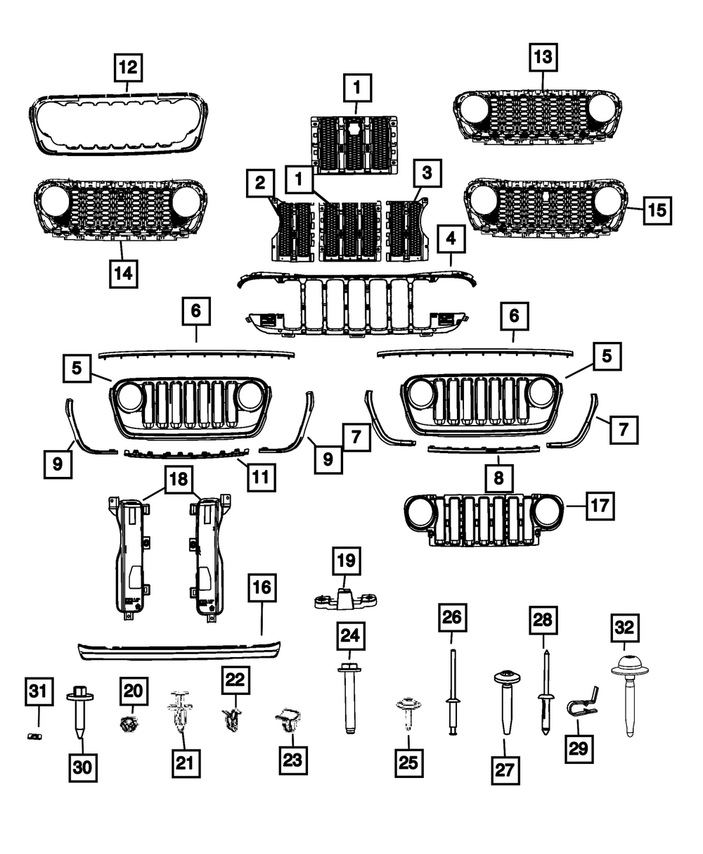 2023-2026 Jeep Grille Molding, Center 7JD77TZZAA | OEM Parts Online