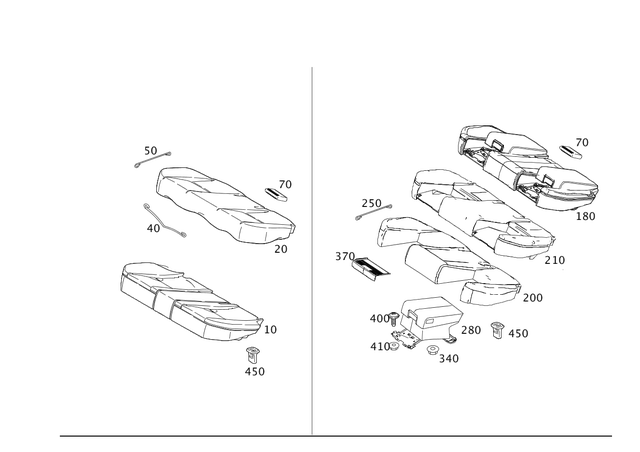 2049201650 - Rear Seat: Padding, Rr Seat Cushion for Mercedes-Benz: C250, C300, C350 Image image