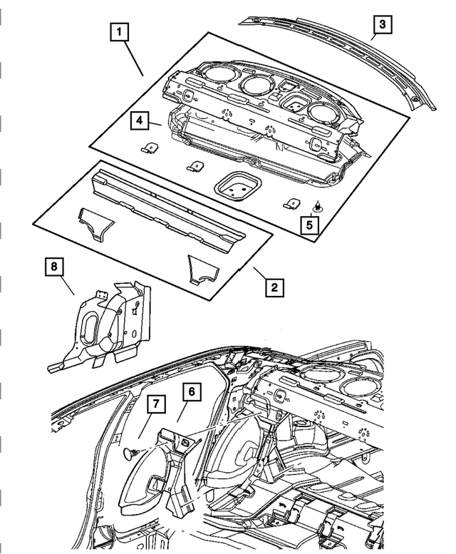 « 5065140AF – Body Sheet Metal Except Doors : Supérieure, Dossier De Siège Arrière Tablette, Côté Droit pour Mopar Image »