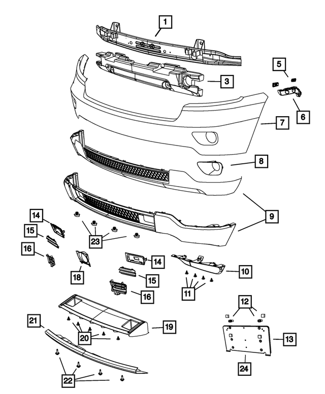 68084159AB - Frame, Bumper and Fascia: Front Upper Fascia, Export for Mopar Image image