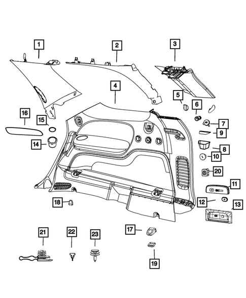 Panels-Moldings-Scuff Plates, Pillar, Cowl, 1/4 Panel Trim and Cargo Covers for 2017 Dodge Durango #0