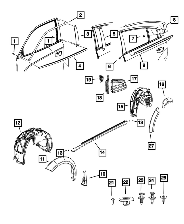 68040034AE - Exterior Ornamentation: Front Door Belt Weatherstrip, Right Inner for Mopar Image