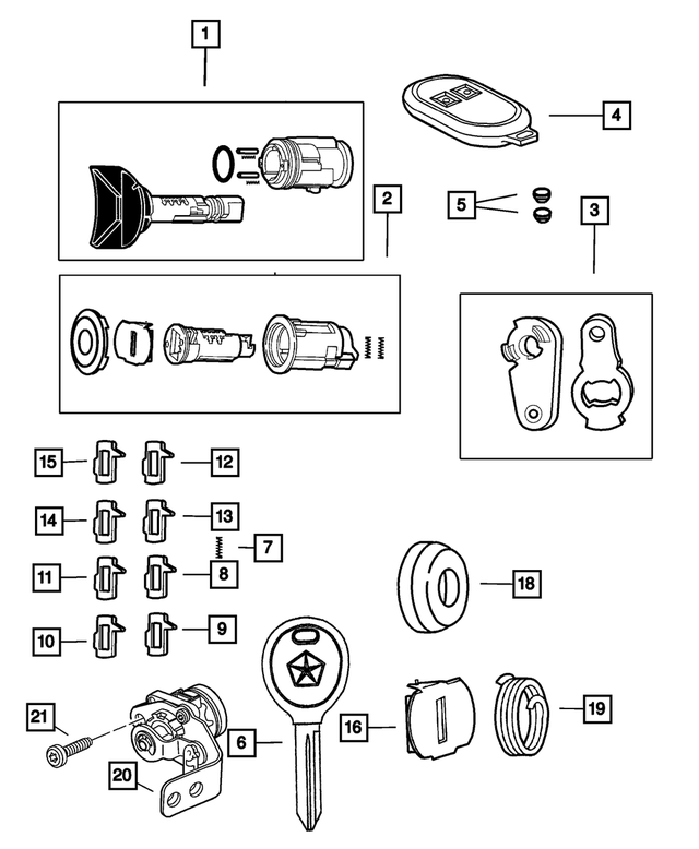 5083915AA - Wiper/Lock Cylinder and Keys: Ignition Lock Cylinder for Jeep: Grand Cherokee, Liberty Image