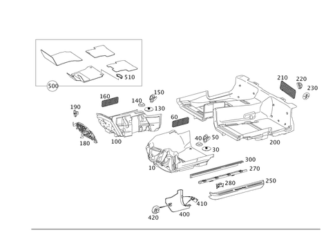 Front Panel Pillar Panelling, Lining on Floor and Footrest for 2015 Mercedes-Benz E550 #0