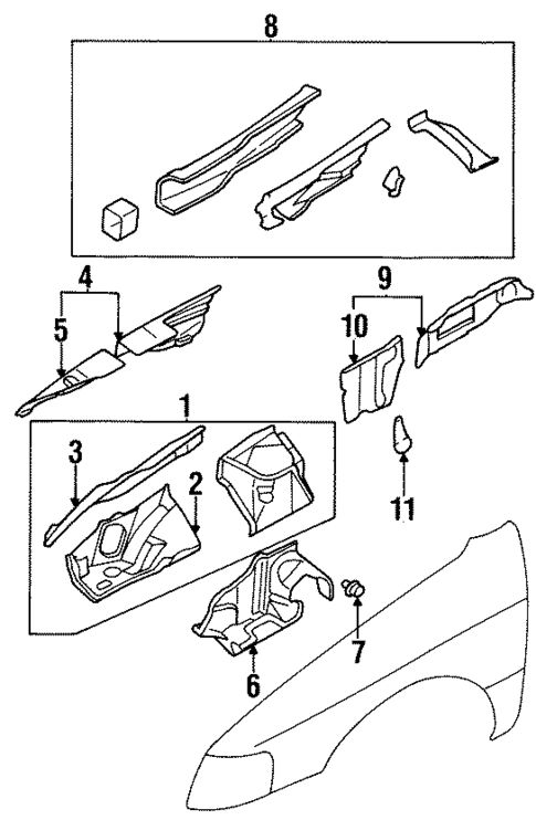 Structural Components & Rails for 1997 Nissan Sentra #0