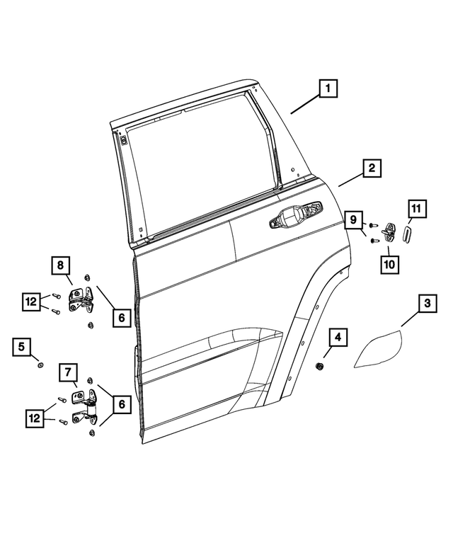 68258515AD - Doors, Door Mirrors and Related Parts: Rear Door Outer Repair Panel, Left for Mopar Image