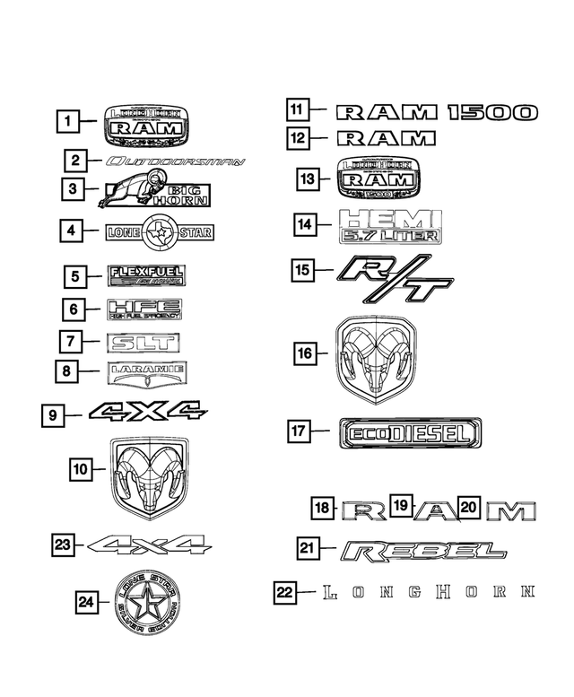 68448645AA - Exterior Ornamentation: Front Door Nameplate, Left for Mopar Image
