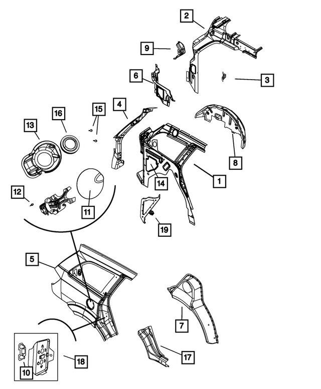 68373043AC - Body Sheet Metal Except Doors: Body Side Aperture Inner Panel, Left for Mopar Image