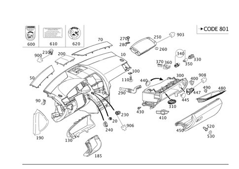 Instrument Panel and Glove Compartment Housing with Front Passenger Airbag for 2009 Mercedes-Benz C300 #0