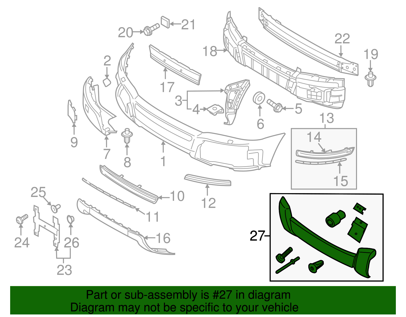 2007-2014 Volvo XC90 Front Bumper Bar - Silver Metallic