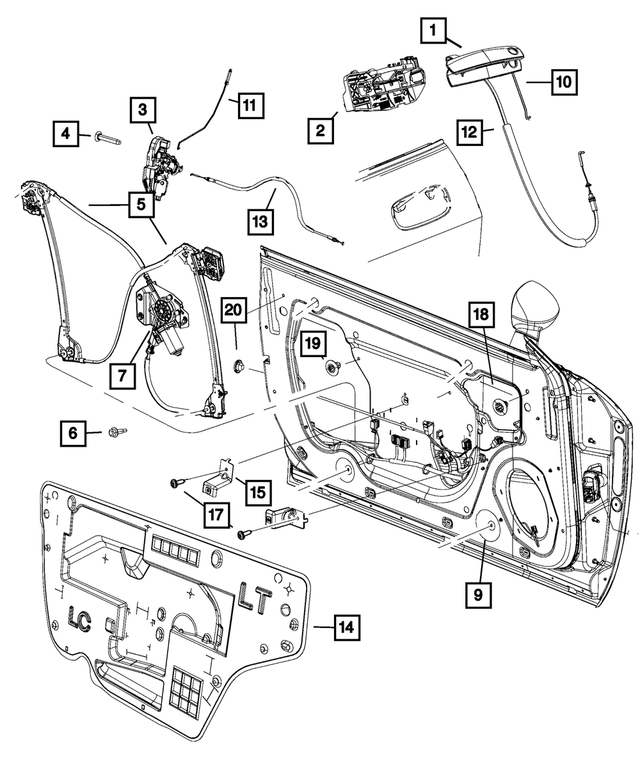 68066175AK - Doors, Door Mirrors and Related Parts: Door Handle Bracket, Left for Mopar Image