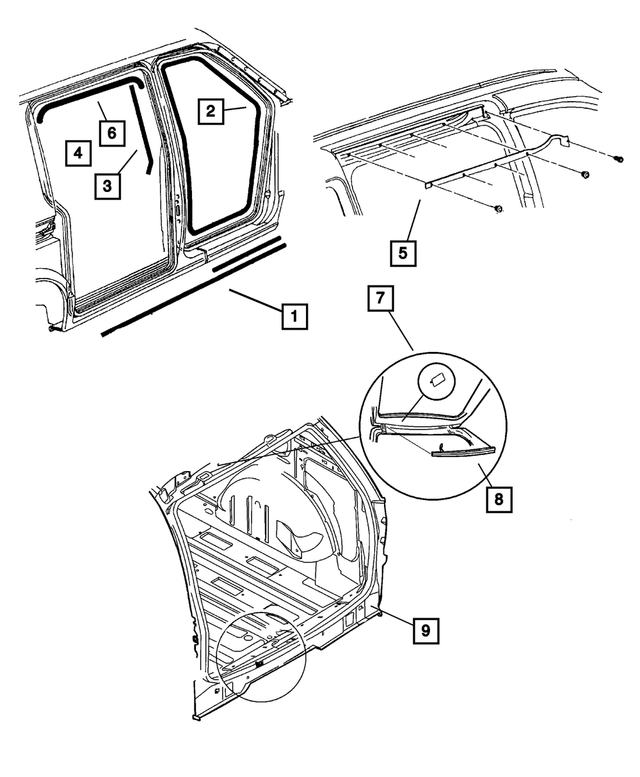5054704AC - Body Sheet Metal Except Doors: Liftgate Opening Weatherstrip, Upper, Secondary for Mopar Image