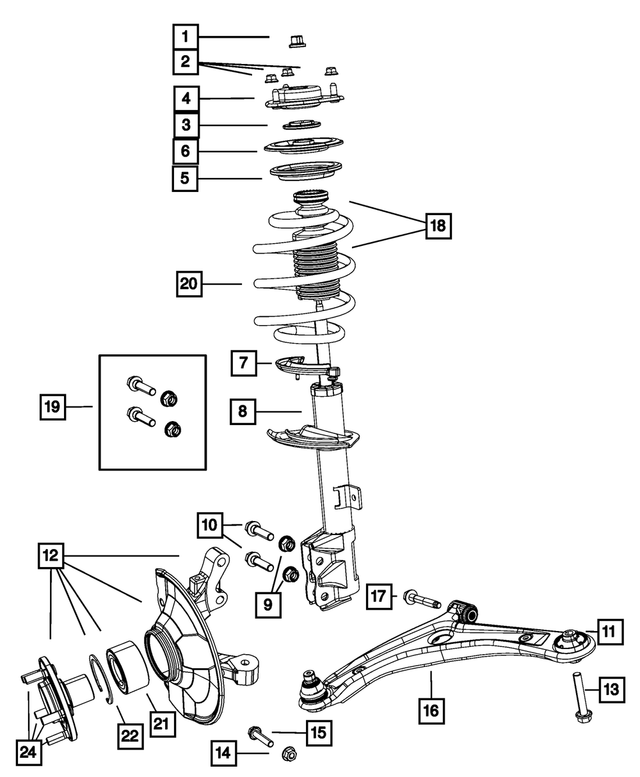 68088498AA - Front Suspension: Front Knuckle And Hub, Right for Mopar Image