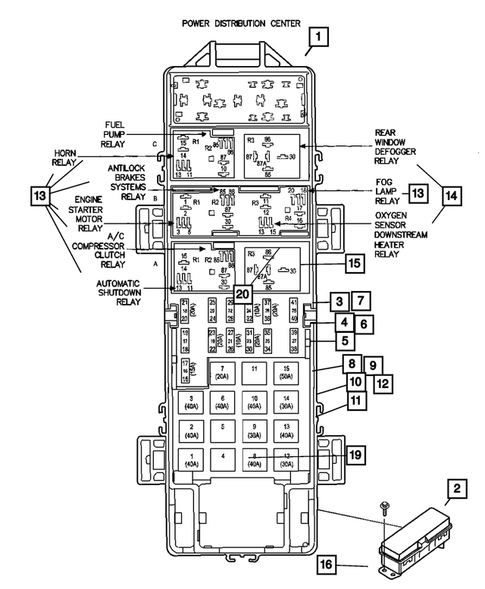 Power Distribution Center, Fuse Block, Junction Block, Relays and Fuses for 2009 Jeep Wrangler #0