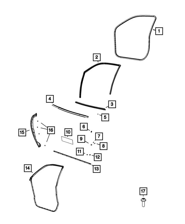 68040034AE - Doors, Door Mirrors and Related Parts: Front Door Belt Weatherstrip, Right for Dodge: Charger Image