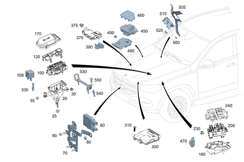 Control Units, Fuse Boxes and Relays in Engine Compartment for 2021 Mercedes-Benz GLE53 AMG #0