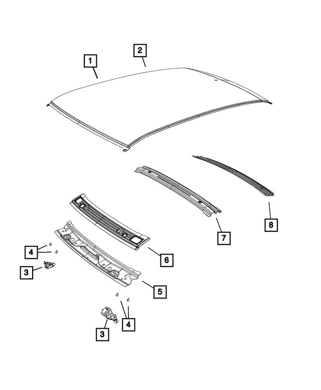 68158736AA - Body Sheet Metal Except Doors: Roof Front Header for Mopar Image