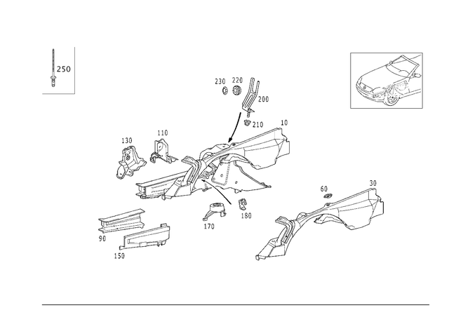 1706205561 - Cowl, Front Panel: Wheel Well for Mercedes-Benz: SLK230, SLK320 Image image