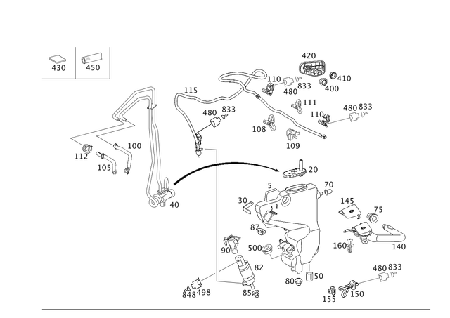 2118691120 - Windshield Washer, Emergency Equipmt: Container for Mercedes-Benz: E320, E500, E55 AMG Image image
