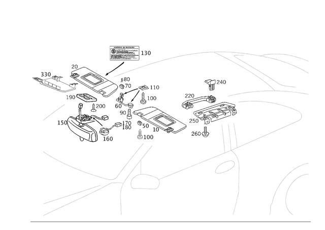 2098100510 - Covering and Lining: Sun Visor for Mercedes-Benz: 180C, C230, C320, CLK63 AMG Image image