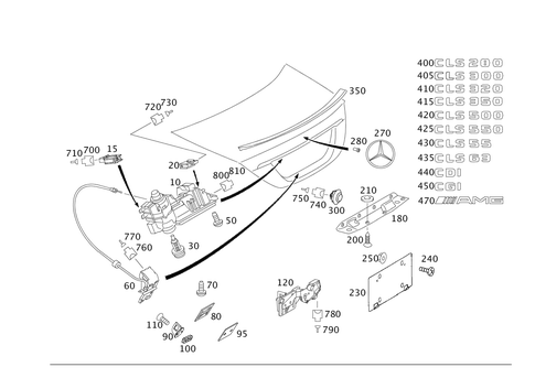 Rear Lid Latch-Type Lock, Rear Lid Attachment Parts for 2011 Mercedes-Benz CLS63 AMG #0
